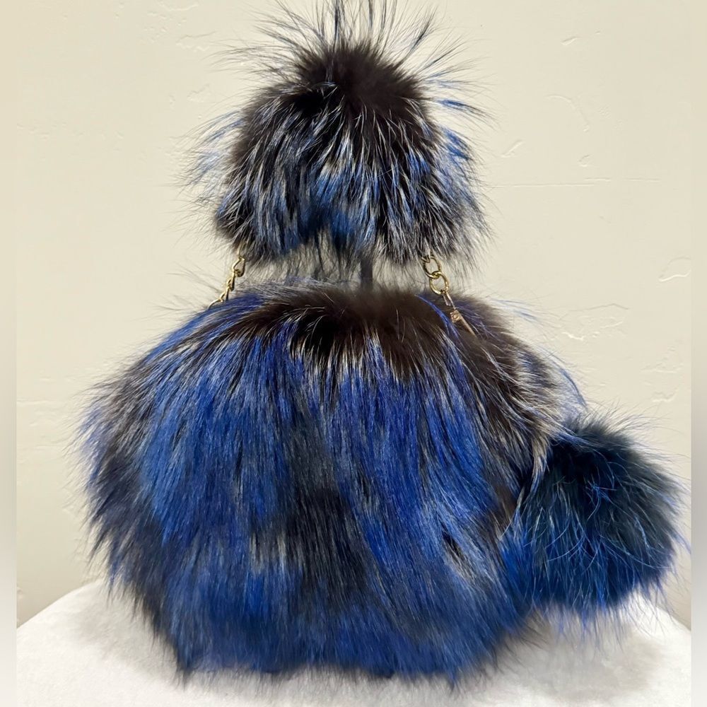 Stunning Premium Finn Raccoon Fur Handmade Multi Use Bag & Real Fur Pompom Charm